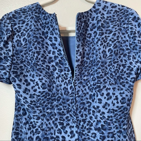 Maggy London (4) Leopard Print Blue on Blue 100% Silk Dress - Picture 5 of 9